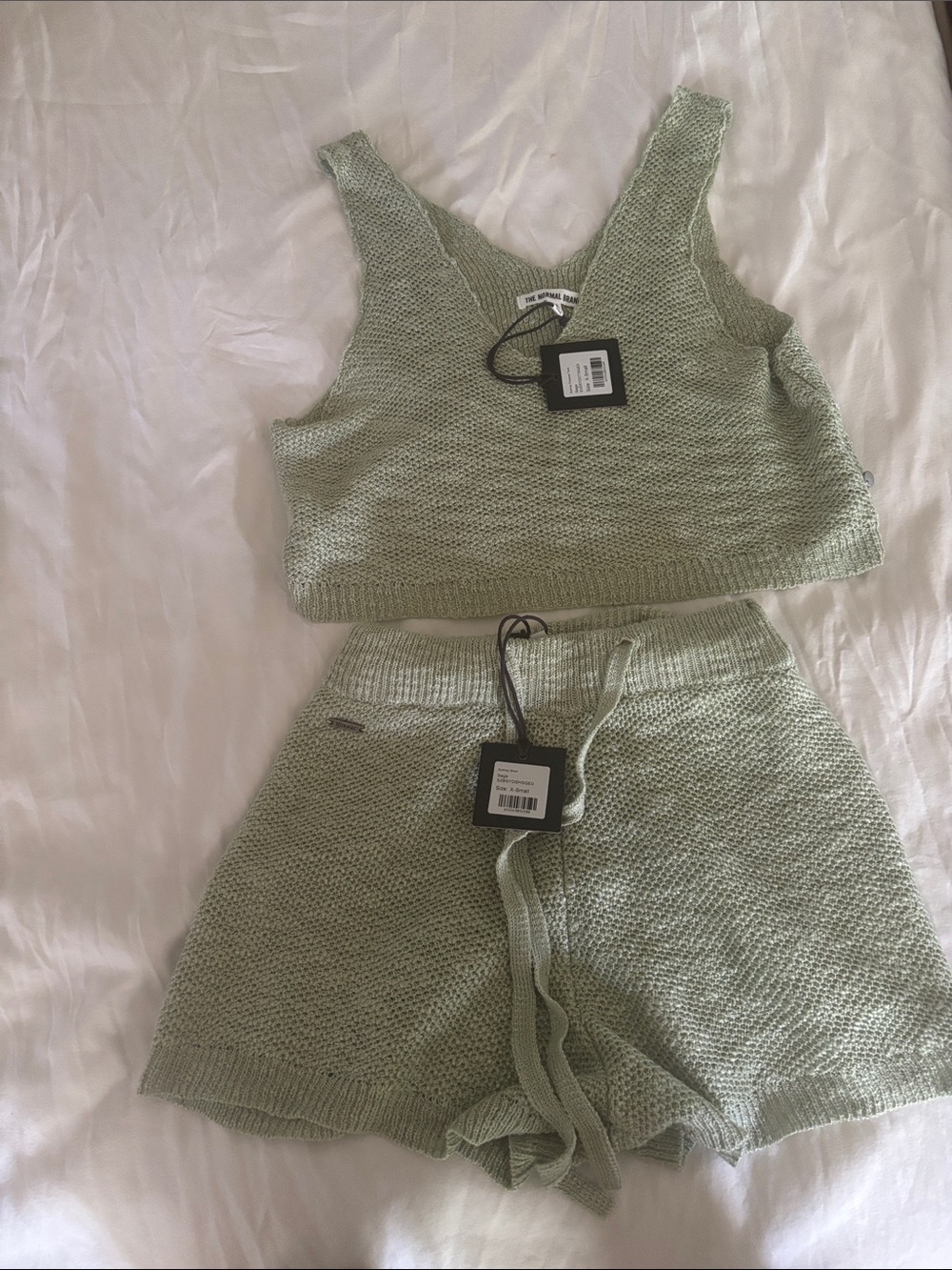 The Normal Brand Mint Green Knit Tank & Drawstring Shorts Set